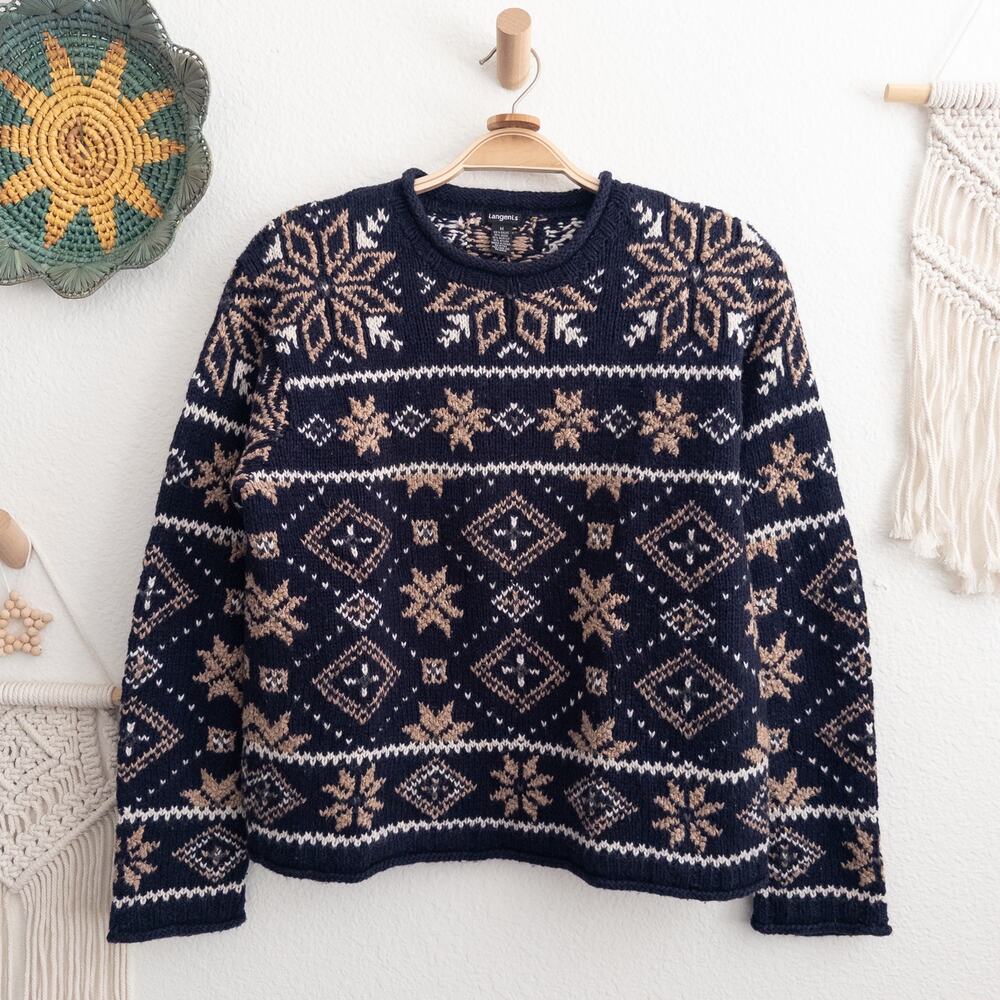 Tangents Wool Blend Fair Isle Nordic Style Knit Sweater Snowflake Size Medium